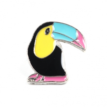 Picture of Pin Brooches Bird Animal Silver Tone Multicolor Enamel 24mm x 22mm, 1 Piece