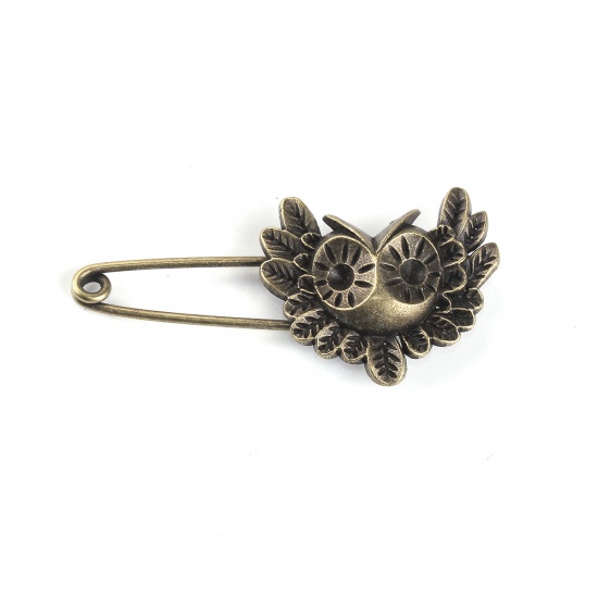 Picture of Pin Brooches Owl Animal Antique Bronze 6cm x 2.9cm, 1 Piece