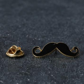 Picture of Pin Brooches Mustache Gold Plated Black 28mm x 9mm, 2 PCs
