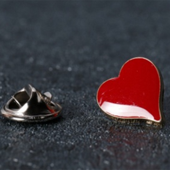 Picture of Pin Brooches Heart Gold Plated Red Enamel 14mm x 13mm, 2 PCs