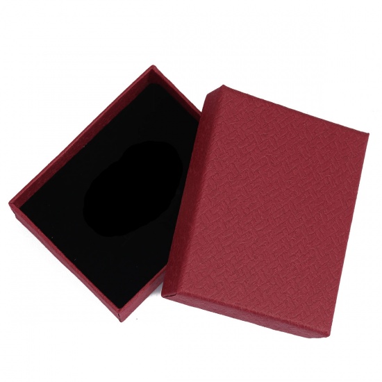 Picture of Paper Jewelry Gift Boxes Rectangle Purplish Red 95mm x 74mm , 1 Piece