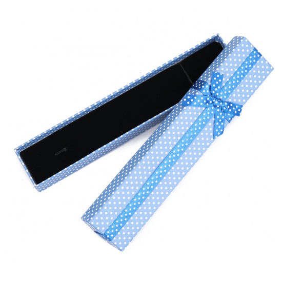 Picture of Paper Jewelry Gift Boxes Rectangle Blue Dot Pattern 21.2cm x 4.4cm , 1 Piece