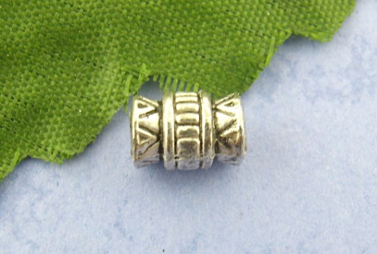 Picture of Zinc Based Alloy Spacer Beads Barrel Antique Silver Stripe Carved About 7mm x 5mm, Hole:Approx 3mm, 100 PCs