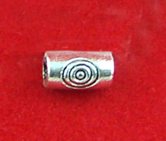 Picture of Zinc Based Alloy Spacer Beads Cylinder Antique Silver Carved About 5mm x3mm, Hole:Approx 1mm, 360 PCs