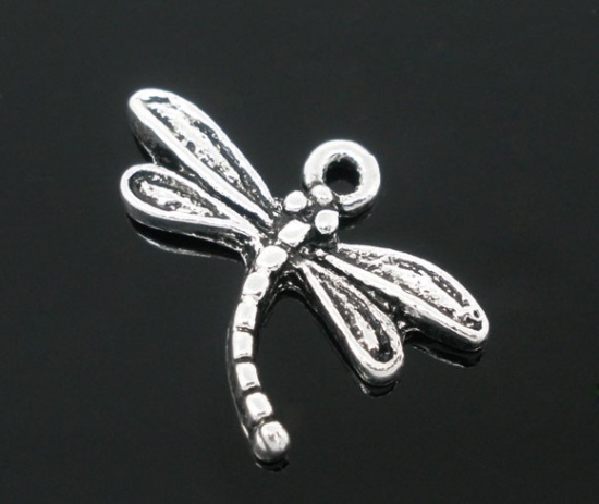 Picture of Zinc Based Alloy Charms Dragonfly Antique Silver 19mm x15mm( 6/8" x 5/8"), 50 PCs