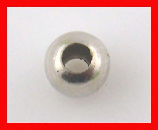 Picture of Metal Spacer Beads Round Silver Tone Hole: 1.8mm, 4mm Dia., 500 PCs