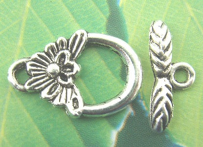 Picture of Zinc Based Alloy Toggle Clasps Pineapple Antique Silver Butterfly Carved 16mm x6mm 18mm x12mm, 40 Sets