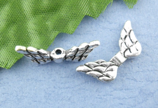Picture of Zinc Based Alloy Spacer Beads Angel Wing Antique Silver About 20mm x 9mm, Hole:Approx 1.2mm, 1000 PCs