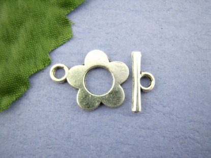 Picture of Zinc Based Alloy Toggle Clasps Flower Antique Silver 20mm x16mm 16mm x6mm, 25 Sets