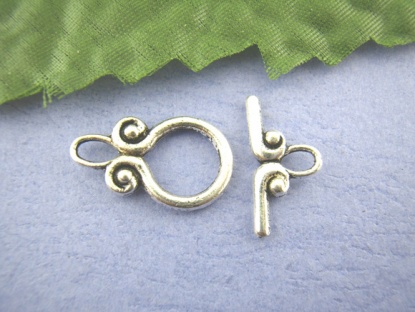 Picture of Zinc Based Alloy Toggle Clasps Bottle Antique Silver 20mm x12mm 18mm x9mm, 30 Sets