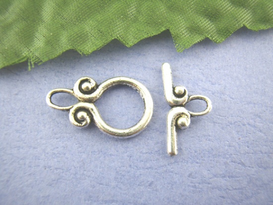 Picture of Zinc Based Alloy Toggle Clasps Bottle Antique Silver 20mm x12mm 18mm x9mm, 30 Sets