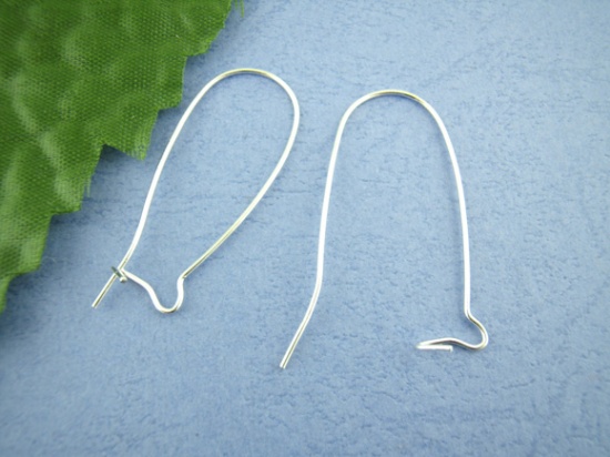 Picture of Alloy Kidney Ear Wire Hooks Earring Findings Silver Plated 16mm x 38mm, Post/ Wire Size: (21 gauge), 200 PCs