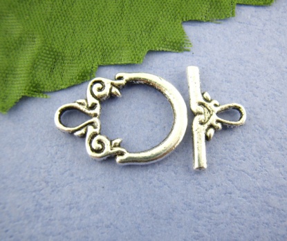Picture of Zinc Based Alloy Toggle Clasps Irregular Antique Silver 20mm x14mm 17mm x9mm, 25 Sets