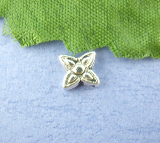 Picture of Zinc Based Alloy Spacer Beads Flower Antique Silver About 8mm x 8mm, Hole:Approx 0.8mm, 100 PCs