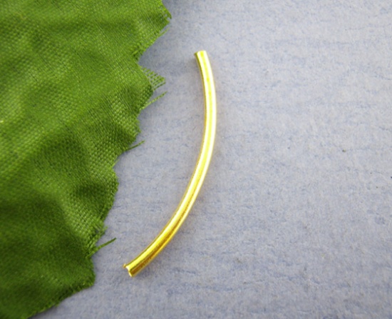 Image de Perles en Alliage de fer Forme Tube Doré Plaqué 3.5cm x 2mm, Tailles de Trous: 1.6mm, 200 Pcs