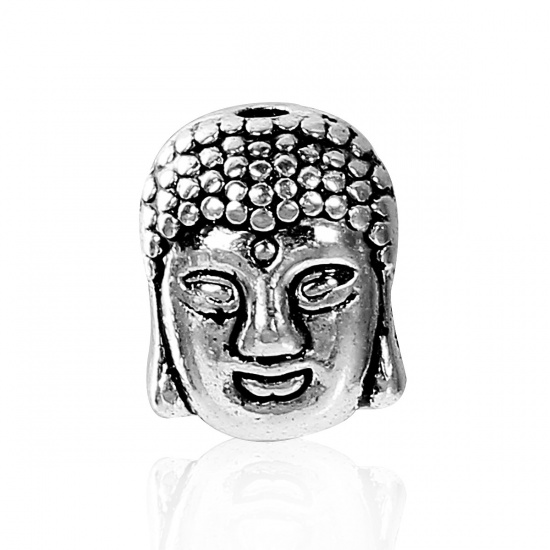Image de Perles en Alliage de Zinc Argent Vieilli Bouddha Gravé 11mm x 9mm, Taille de Trou: 1.7mm, 20 Pcs
