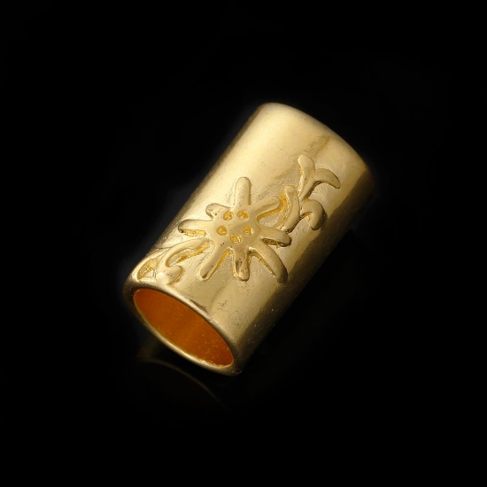 Immagine di Lega di Zinco Separatori Perline Cilindrico Oro Placcato Modello Scolpisce Circa 20mm x 13mm, 10 Pz