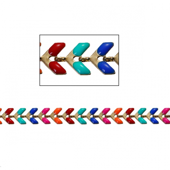 Image de Chaîne en Epi en Cuivre Doré Multicolore Email 7x6mm, 7mm x 6mm, 1 Pièce(Env.0.5 M/Pièce)