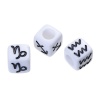 Picture of Acrylic Spacer Beads Square White At Random Constellation Pattern Black Enamel About 7mm x 7mm, Hole: Approx 4mm, 100 PCs