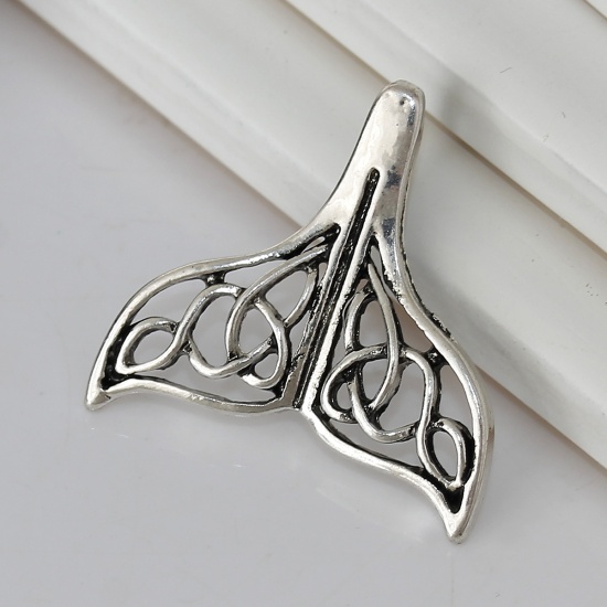 Picture of Zinc Based Alloy Charms Whale Tail Antique Silver Celtic Knot Hollow 24mm(1") x 24mm(1"), 5 PCs