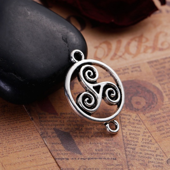 Picture of Zinc Based Alloy Connectors Findings Round Antique Silver Celtic Knot Carved 28mm x 20mm, 20 PCs