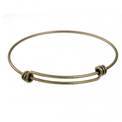 Picture of Copper Expandable Bangles Bracelets Double Bar Round Antique Bronze 26cm(10 2/8") long, 1 Piece