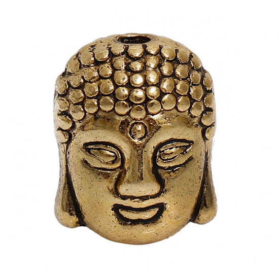 Picture of Zinc Based Alloy 3D Charm Beads Buddha Gold Tone Antique Gold About 11mm x 9mm, Hole: Approx 1.8mm, 20 PCs