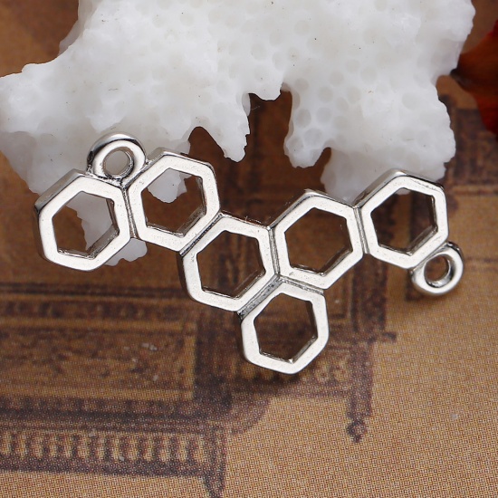 Picture of Zinc Based Alloy Connectors Findings Honeycomb Silver Tone Hollow 26mm x 13mm, 20 PCs