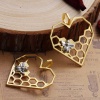 Picture of Zinc Based Alloy Pendants Heart Gold Plated & Silver Tone Honeycomb Bee Carved Hollow 41mm(1 5/8") x 35mm(1 3/8"), 5 PCs