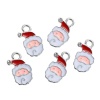 Immagine di Lega di Zinco Charms Babbo Natale Tono Argento Bianco & Rosso (Addetti ss4 Strass) Smalto 17mm x 11mm , 10 Pz