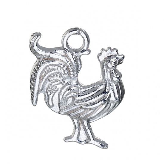 Picture of Zinc Based Alloy Easter Charms Chicken Animal Silver Tone 21mm( 7/8") x 19mm( 6/8"), 30 PCs