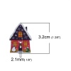Immagine di Legno Bottone da Cucire Scrapbook Due Fori Natale Casa di Villaggio Multicolore Fantoccio di Neve Disegno 32mm x 24mm, 30 Pz