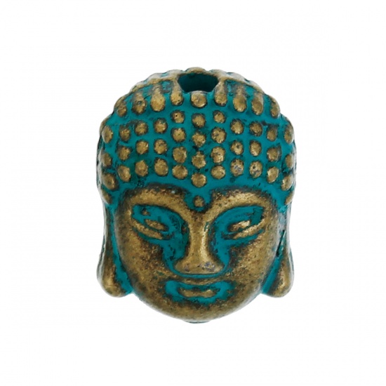 Picture of Zinc Based Alloy 3D Patina Beads Buddha Antique Bronze 11mm x 9mm, Hole: Approx 1.7mm, 20 PCs