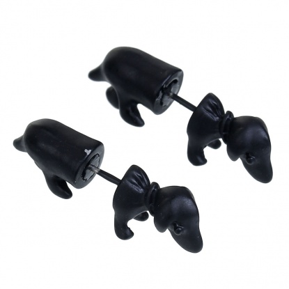 Bild von 3D Doppelseitige Ohrringe Ohrstecker Schwarz Hund 25mm x 9mm Drahtstärke: (21 gauge) 2 Stück