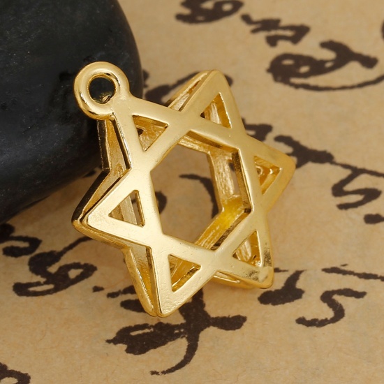 Picture of Zinc Based Alloy Religious Jewelry Star Of David Charms Gold Plated Hollow 23mm( 7/8") x 17mm( 5/8"), 10 PCs
