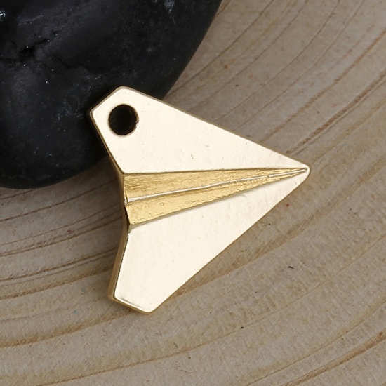 Picture of Zinc Based Alloy 3D Origami Charms Travel Airplane Gold Plated 17mm( 5/8") x 17mm( 5/8"), 5 PCs