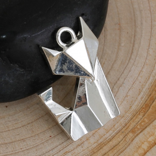 Picture of Zinc Based Alloy Origami Charms Fox Animal Silver Plated 22mm( 7/8") x 16mm( 5/8"), 5 PCs