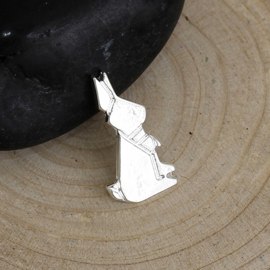 Picture of Zinc Based Alloy Easter Origami Charms Rabbit Animal Silver Plated 15mm( 5/8") x 8mm( 3/8"), 10 PCs