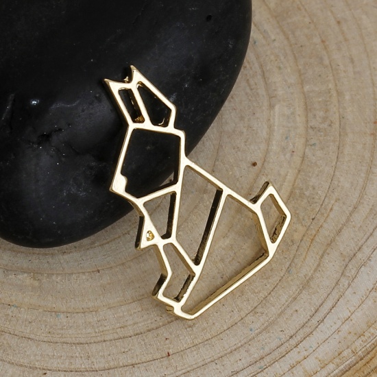 Picture of Zinc Based Alloy Origami Charms Rabbit Animal Gold Plated Hollow 24mm(1") x 16mm( 5/8"), 5 PCs