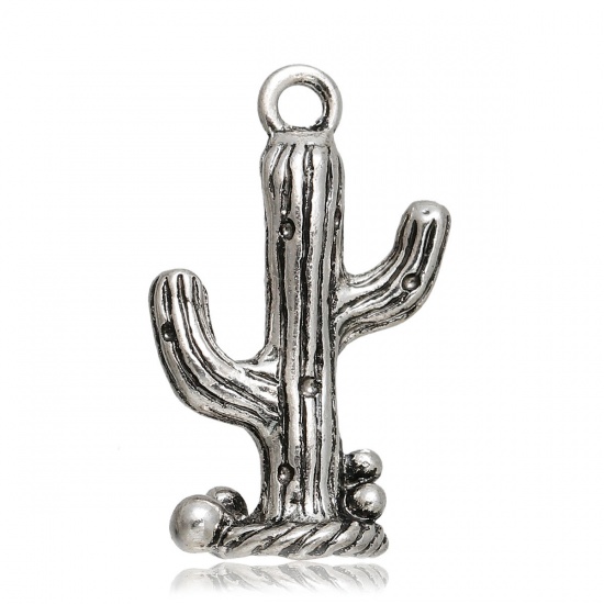 Picture of Zinc Based Alloy Charms Cactus Antique Silver 22mm( 7/8") x 14mm( 4/8"), 5 PCs