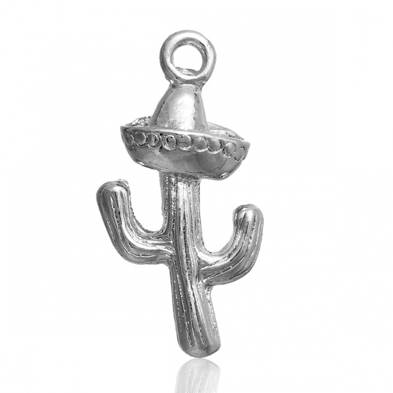 Picture of Zinc Based Alloy Charms Cactus Hat Silver Tone 21mm( 7/8") x 11mm( 3/8"), 5 PCs