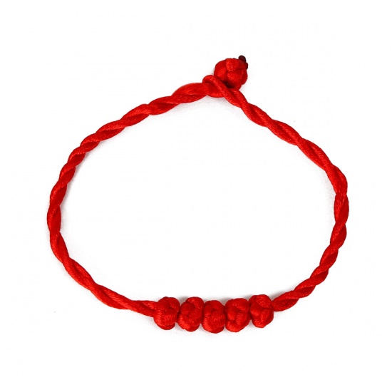 Picture of Polyester Kabbalah Red String Braided Friendship Bracelets 20.2cm(8") - 18.5cm(7 2/8") long, 2 PCs