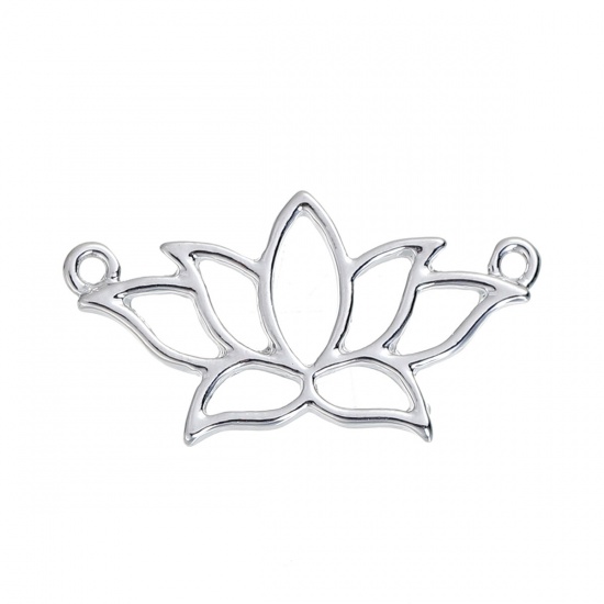 Picture of Zinc Based Alloy Connectors Findings Lotus Flower Silver Tone Hollow 26mm x 14mm, 5 PCs