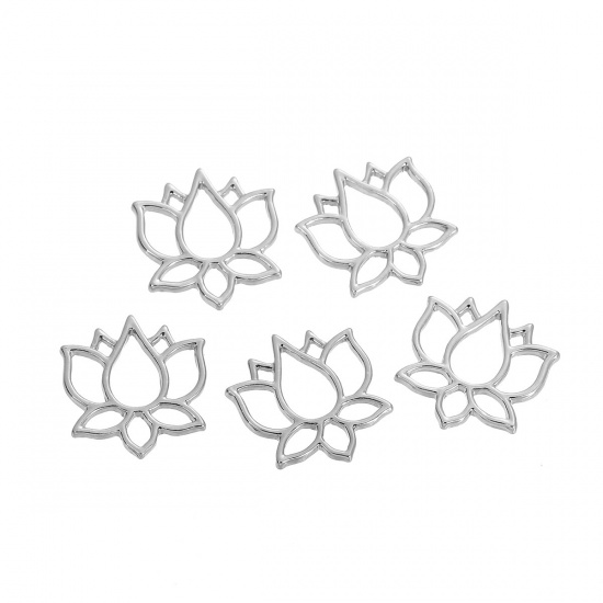 Picture of Zinc Based Alloy Connectors Findings Lotus Flower Silver Tone Hollow 21mm x 20mm, 10 PCs