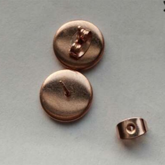 Bild von Edelstahl Ohrring Fassung Ohrstecker Rund Rosegold (für 12mm D. Cabochon) 14mm x 13mm, Drahtstärke: (21 gauge), 2 Stück