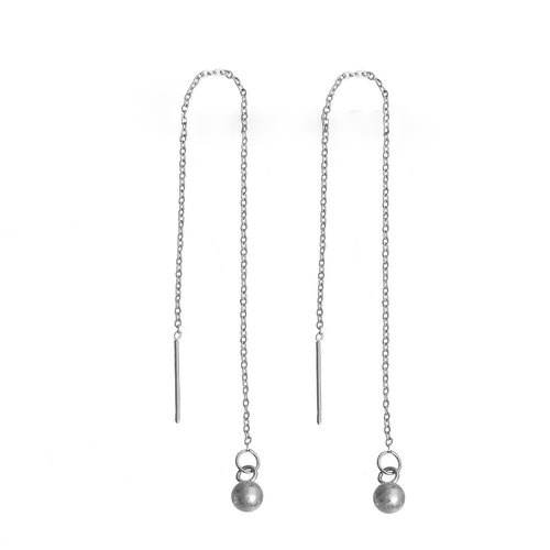 Picture of 304 Stainless Steel Ear Thread Threader Earring Silver Tone Ball 12.5cm(4 7/8") long, Post/ Wire Size: (21 gauge), 1 Pair