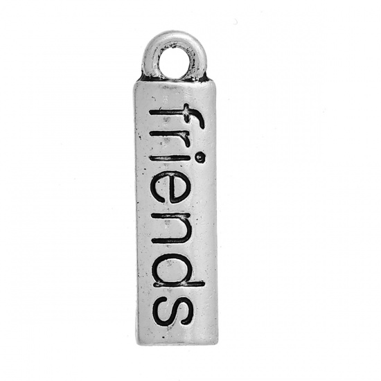 Picture of Zinc Based Alloy Charms Rectangle Antique Silver Message " Friends " Carved 20mm( 6/8") x 5mm( 2/8"), 20 PCs