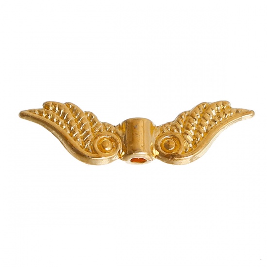 Picture of Zinc Based Alloy Spacer Beads Wing Gold Plated 23mm x 7mm, Hole: Approx 1.6mm, 100 PCs