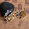 Picture of Zinc Based Alloy Charms Honeycomb Round Antique Silver & Gold Tone Antique Gold Bee Hollow 29mm(1 1/8") x 25mm(1"), 5 PCs