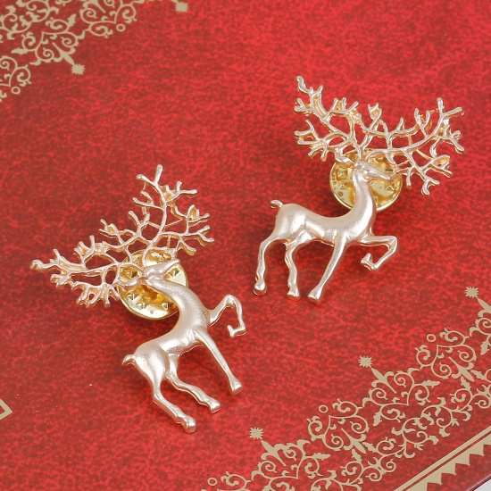 Bild von Hemdkragen Krawatte Broschennadel Vergoldet Weihnachten Rentier 37mmx 30mm, 11mm x 6mm, 1 Stück